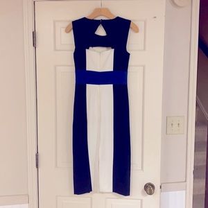 BCBG navy, cobalt, white mid calf-length dress